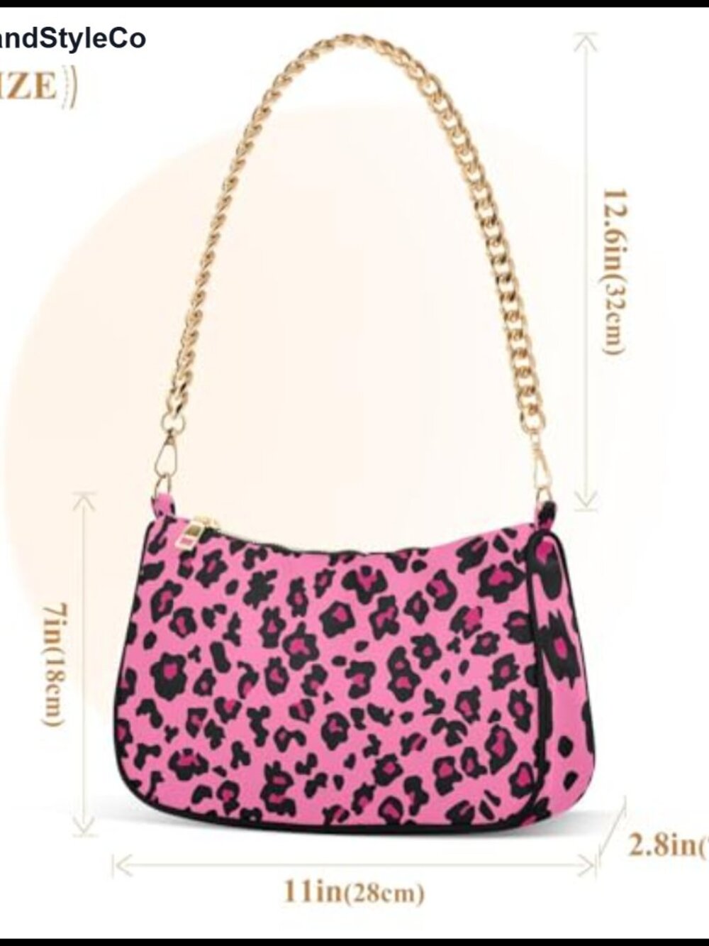 Women's Polyester Hobo Shoulder Bag with Gold Chain Strap and Zipper Closure - Picture 4 of 6